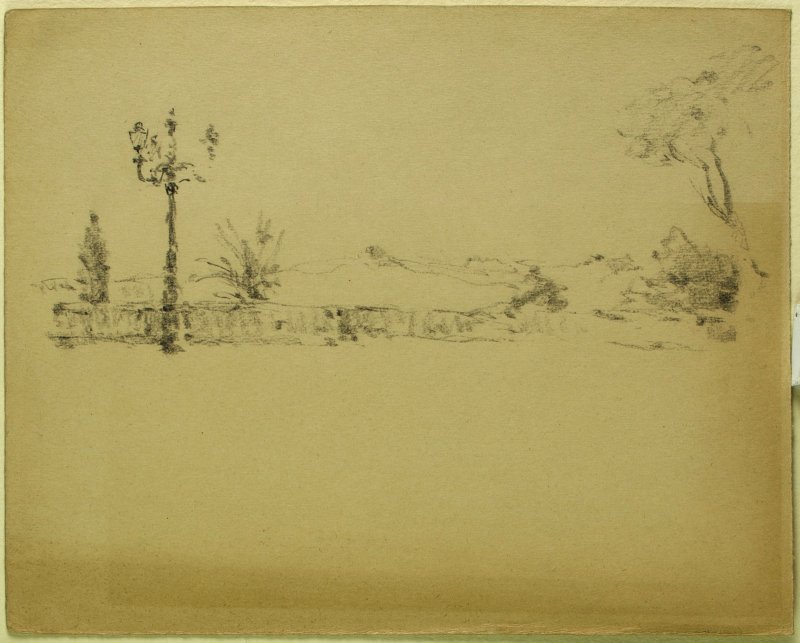 1960 ca. - Paesaggio con cipresso, muro e lampione